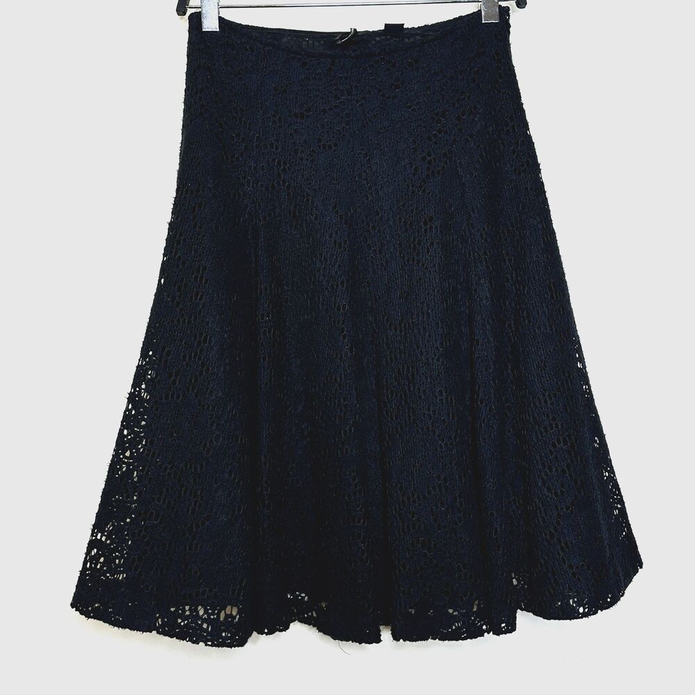 Isda & Co Black Crochet Knit Lace Boho Western Circle Flare Midi Skirt Women's 6